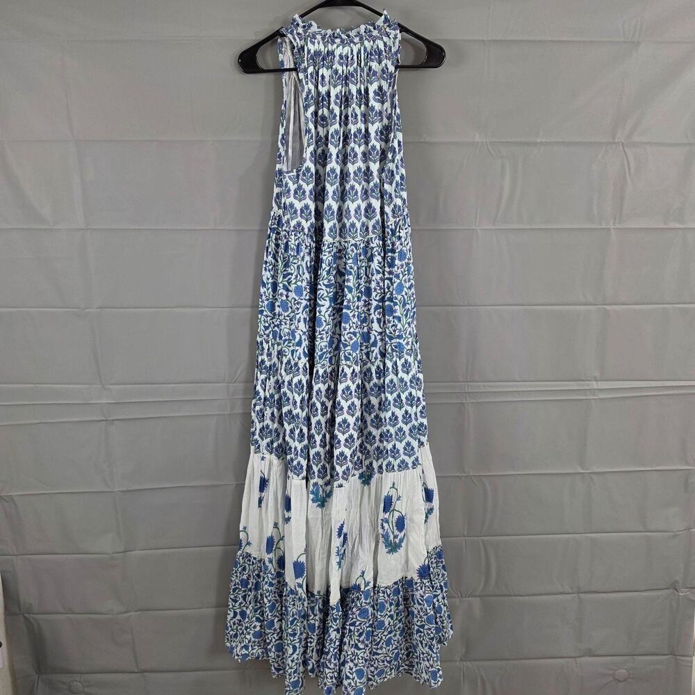 Ros Garden Dress Medium Sofia Tiered Maxi Blue Floral Boho Resort Summer Vacatio - Picture 11 of 14